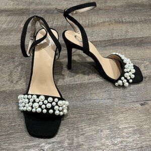 Black heels with pearls and ankle strap